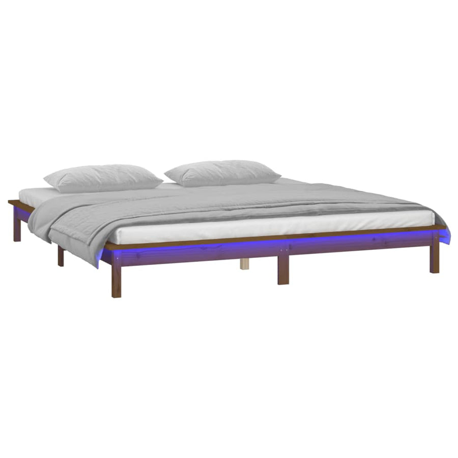 Bedframe Led Massief Hout Honingbruin 200X200 Cm