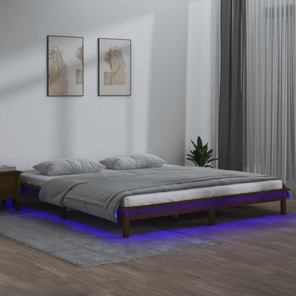 Bedframe Led Massief Hout Honingbruin 200X200 Cm