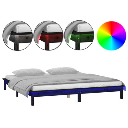 Bedframe Led Massief Hout Zwart 200X200 Cm