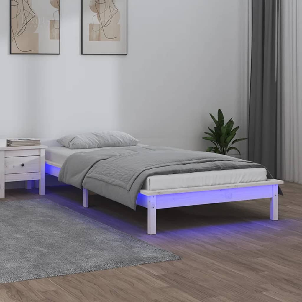 Bedframe Led Massief Hout 2Ft6 75 x 190 cm Wit