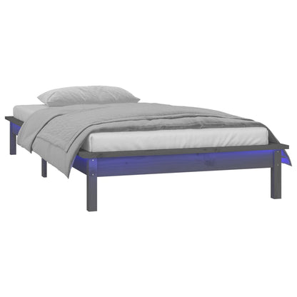 Bedframe Led Massief Hout Grijs 75X190 Cm 2Ft6 Small Single