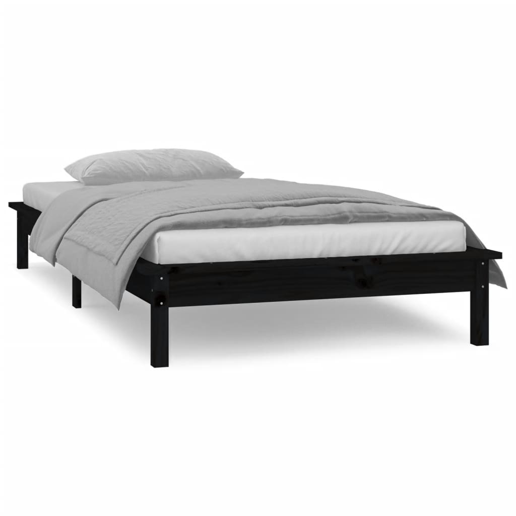 Bedframe Led Massief Hout Zwart 75X190 Cm 2Ft6 Small Single