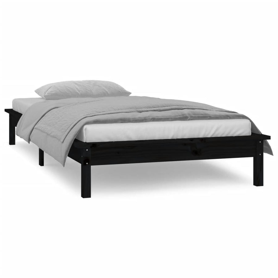 Bedframe Led Massief Hout Zwart 75X190 Cm 2Ft6 Small Single