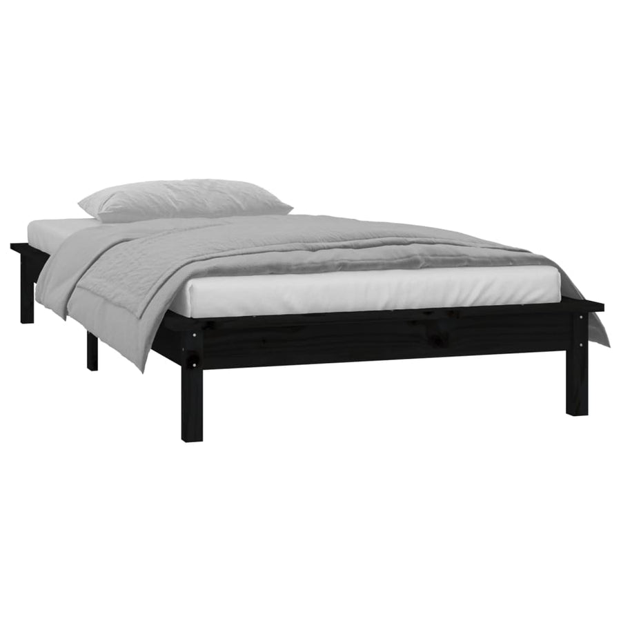 Bedframe Led Massief Hout Zwart 75X190 Cm 2Ft6 Small Single