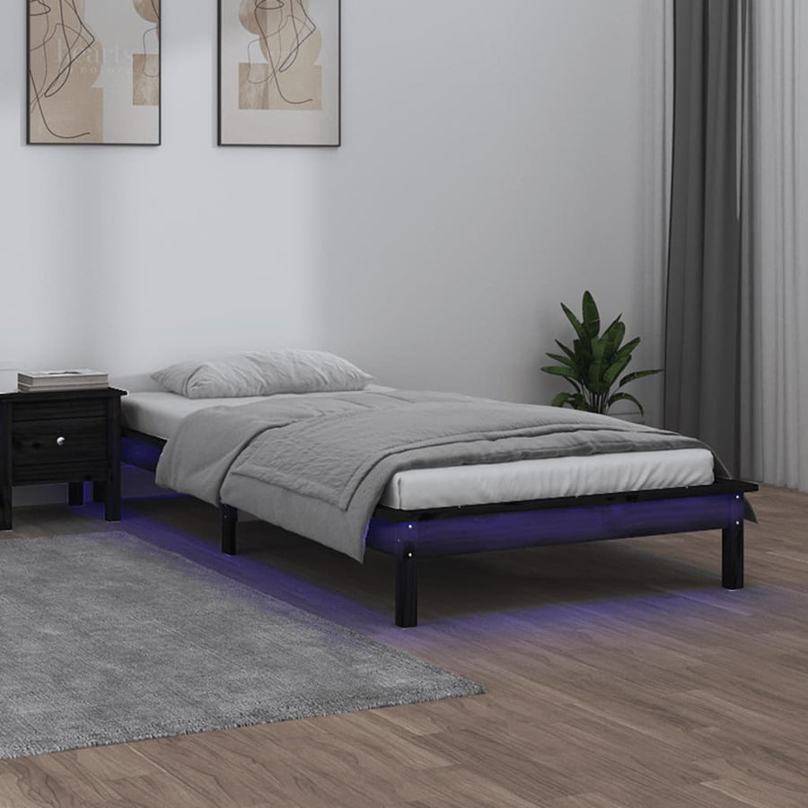 Bedframe Led Massief Hout Zwart 75X190 Cm 2Ft6 Small Single