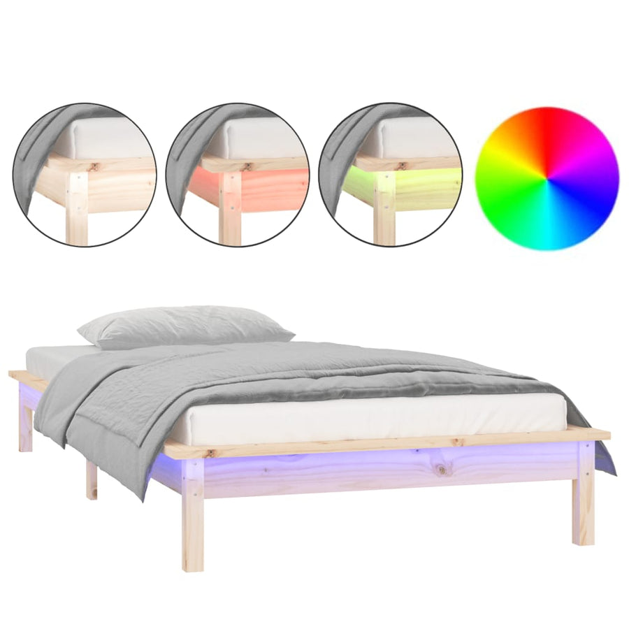 Bedframe Led Massief Hout 90 x 190 cm Naturel