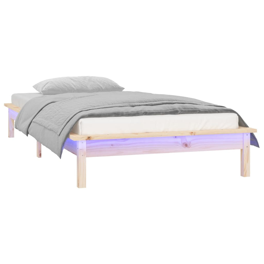 Bedframe Led Massief Hout 90 x 190 cm Naturel