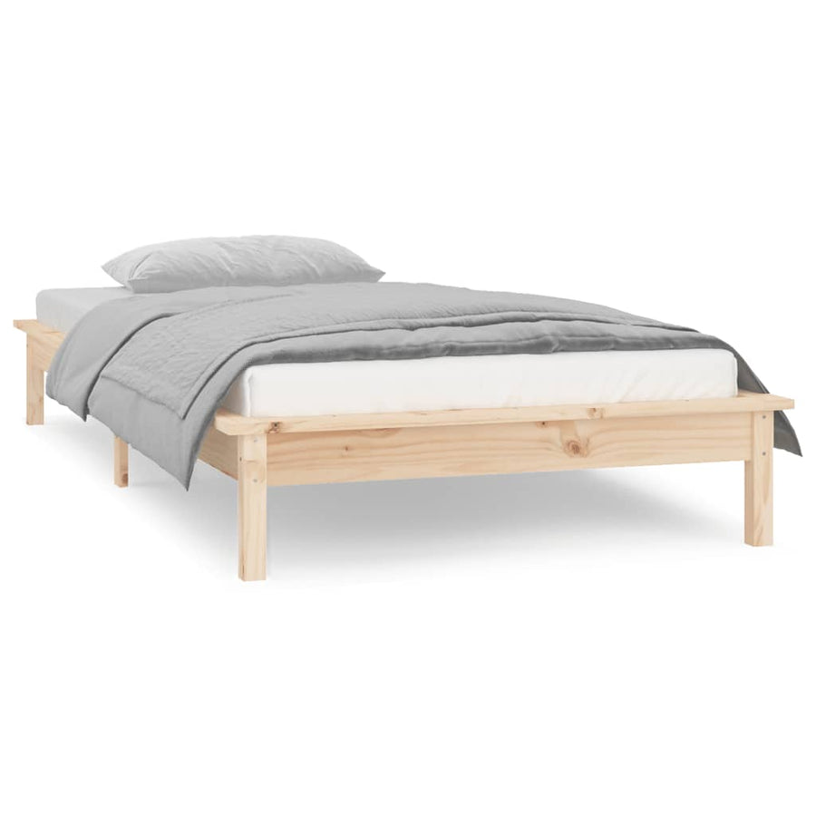 Bedframe Led Massief Hout 90 x 190 cm Naturel