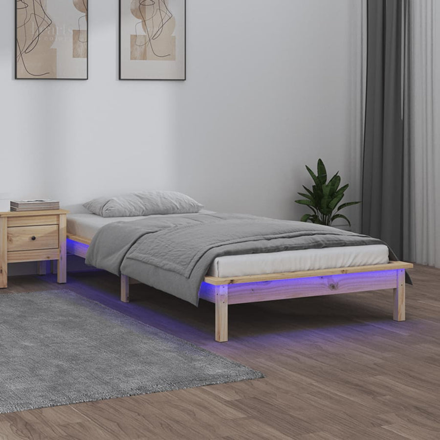 Bedframe Led Massief Hout 90 x 190 cm Naturel