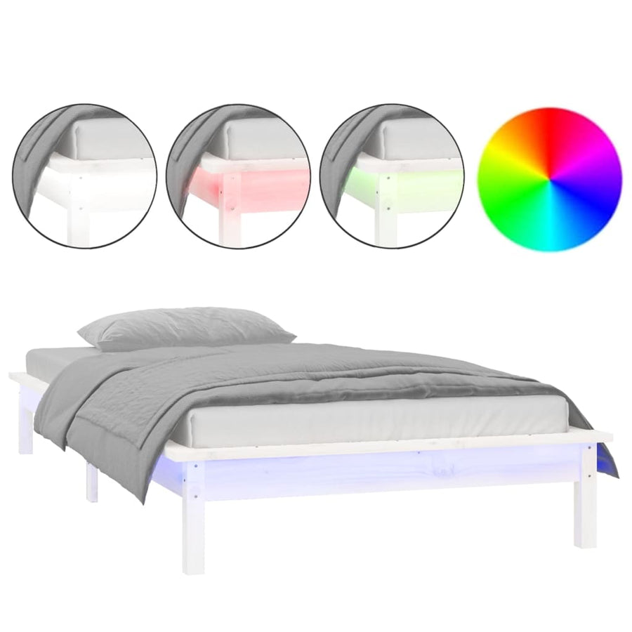 Bedframe Led Massief Hout 90 x 190 cm Wit