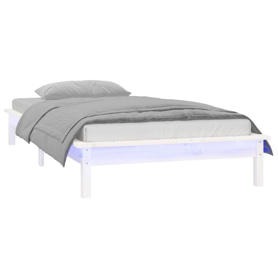 Bedframe Led Massief Hout 90 x 190 cm Wit