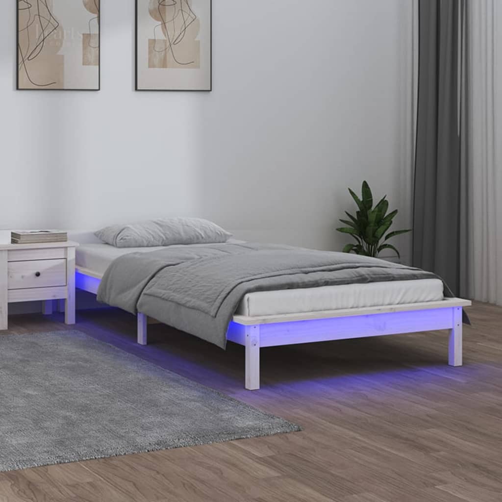 Bedframe Led Massief Hout 90 x 190 cm Wit