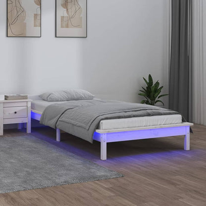 Bedframe Led Massief Hout 90 x 190 cm Wit