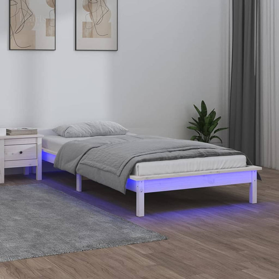 Bedframe Led Massief Hout 90 x 190 cm Wit