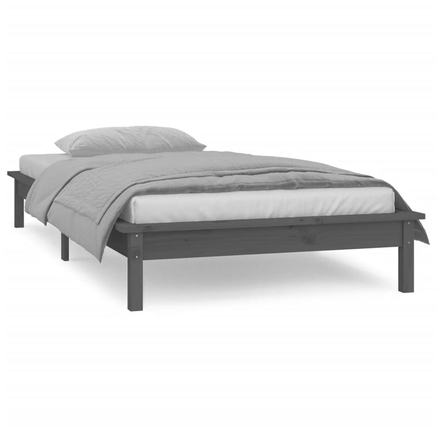 Bedframe Led Massief Hout Grijs 90X190 Cm Single