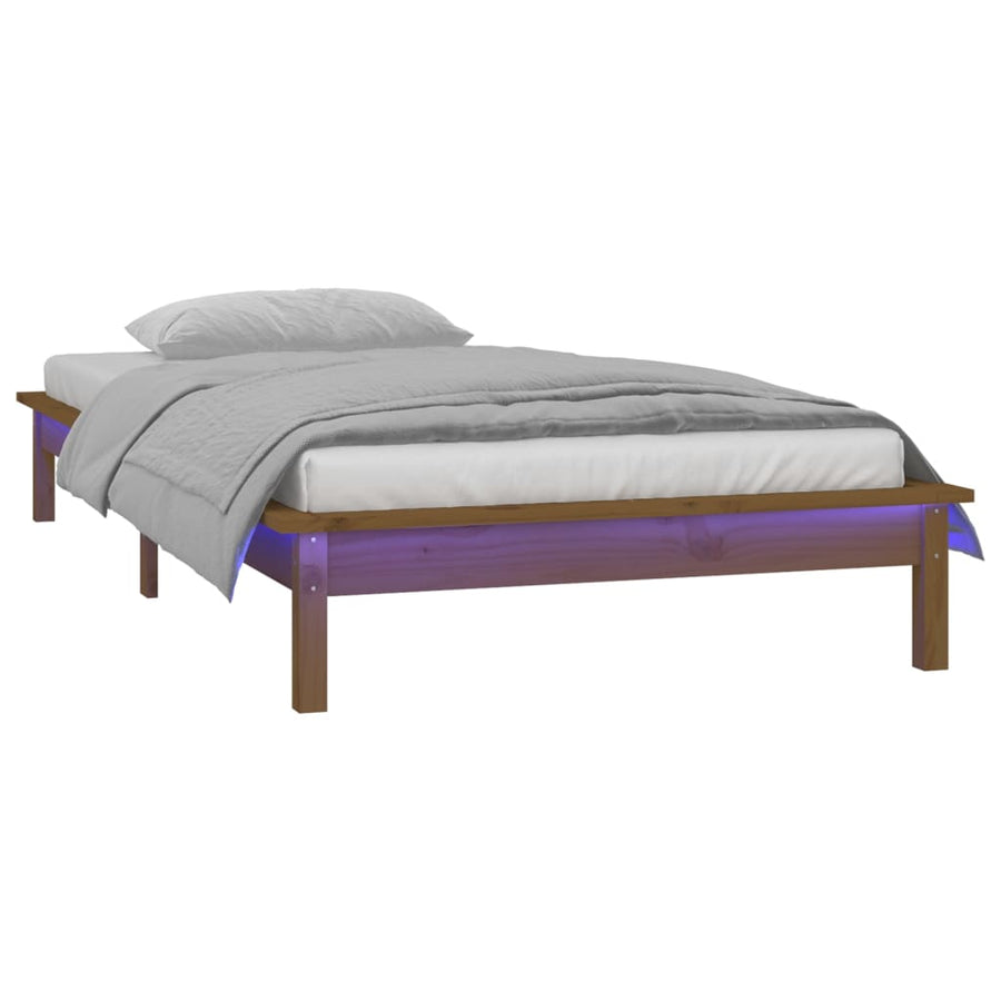 Bedframe Led Massief Hout Honingbruin 90X190 Cm 3Ft Single