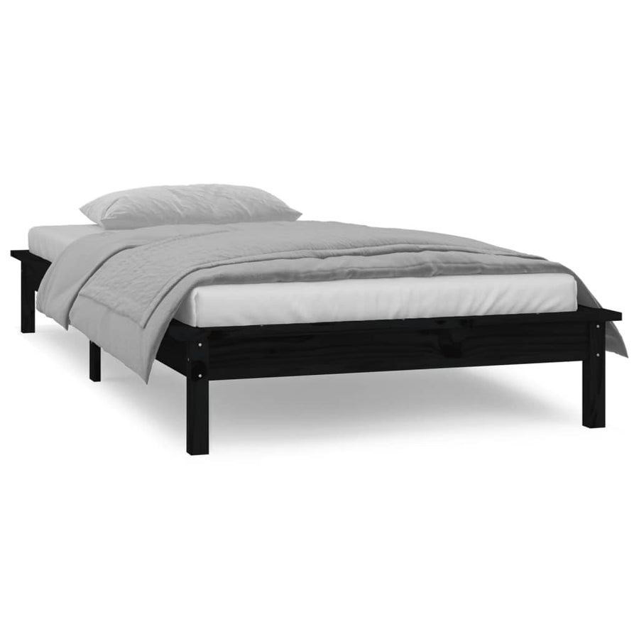 Bedframe Led Massief Hout Zwart 90X190 Cm 3Ft Single