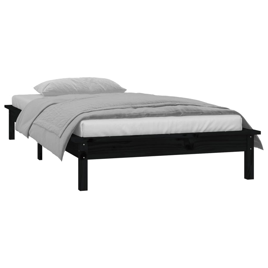 Bedframe Led Massief Hout Zwart 90X190 Cm 3Ft Single
