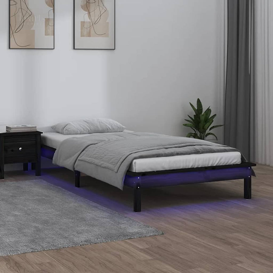 Bedframe Led Massief Hout Zwart 90X190 Cm 3Ft Single