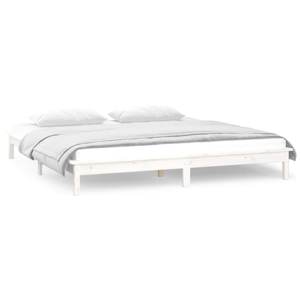Bedframe Led Massief Hout 120 x 190 cm Wit