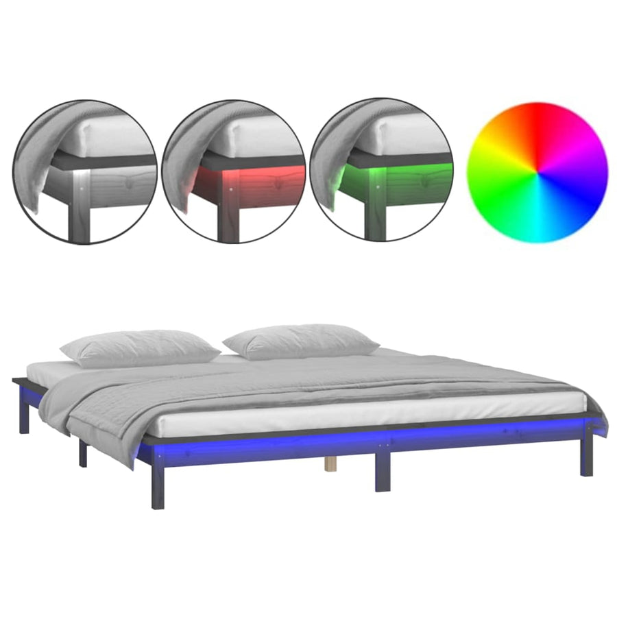 Bedframe Led Massief Hout Grijs 120X190 Cm 4Ft Small Double