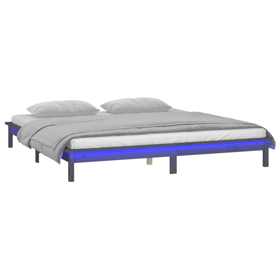 Bedframe Led Massief Hout Grijs 120X190 Cm 4Ft Small Double