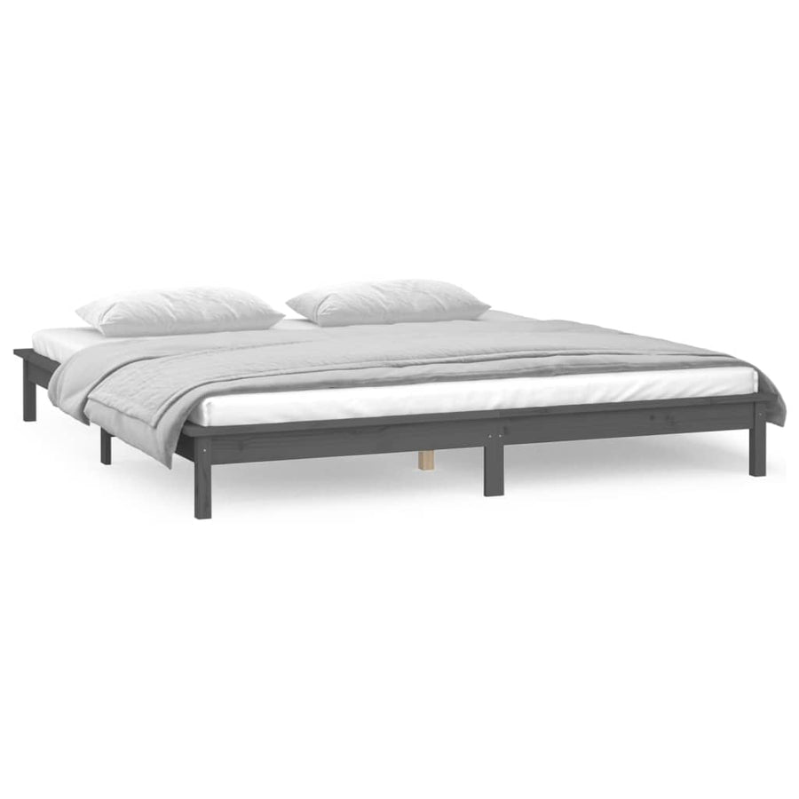 Bedframe Led Massief Hout Grijs 120X190 Cm 4Ft Small Double