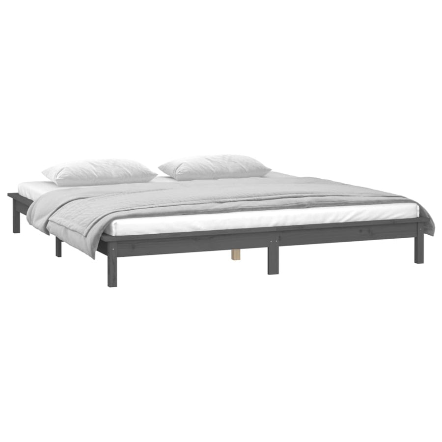 Bedframe Led Massief Hout Grijs 120X190 Cm 4Ft Small Double