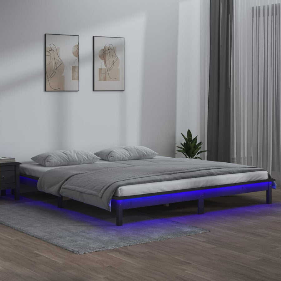 Bedframe Led Massief Hout Grijs 120X190 Cm 4Ft Small Double