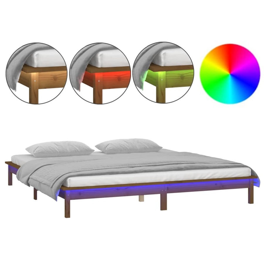 Bedframe Led Hout Honingbruin 120X190 Cm 4Ft Small Double