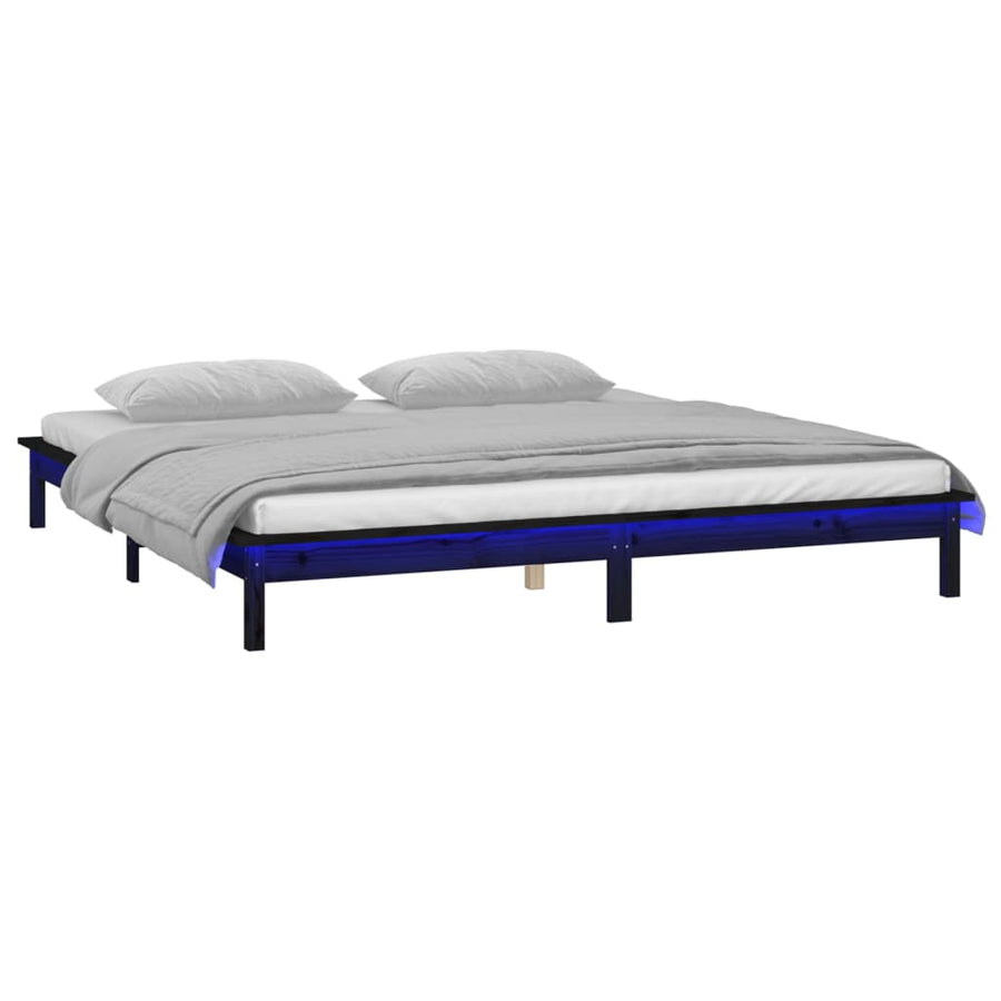 Bedframe Led Massief Hout Zwart 120X190 Cm 4Ft Small Double