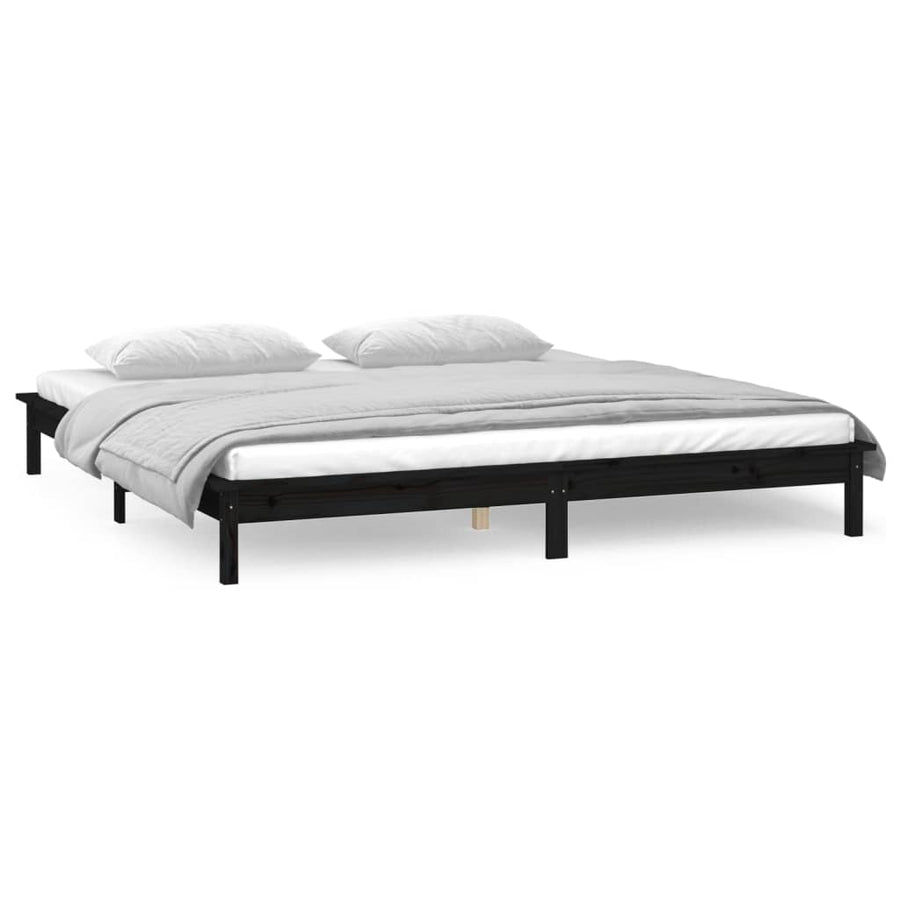Bedframe Led Massief Hout Zwart 120X190 Cm 4Ft Small Double