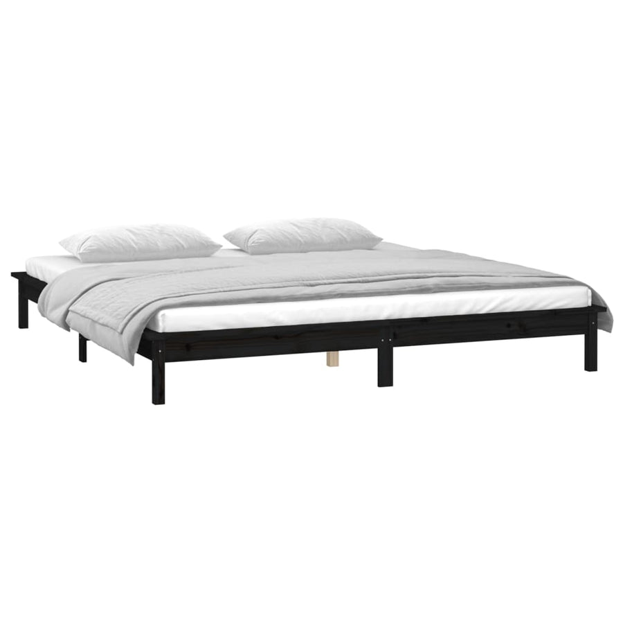 Bedframe Led Massief Hout Zwart 120X190 Cm 4Ft Small Double
