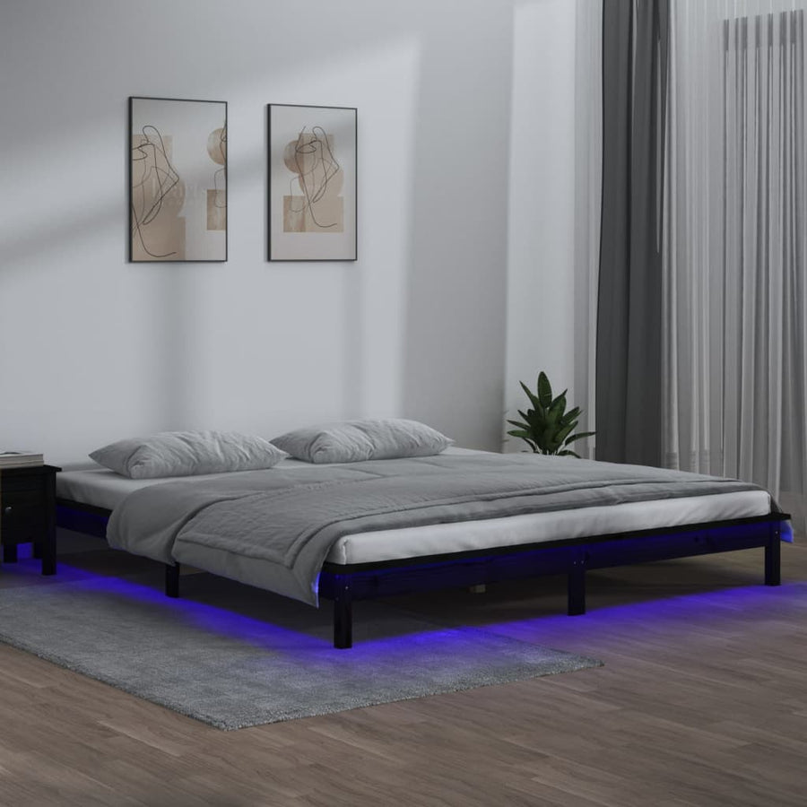 Bedframe Led Massief Hout Zwart 120X190 Cm 4Ft Small Double