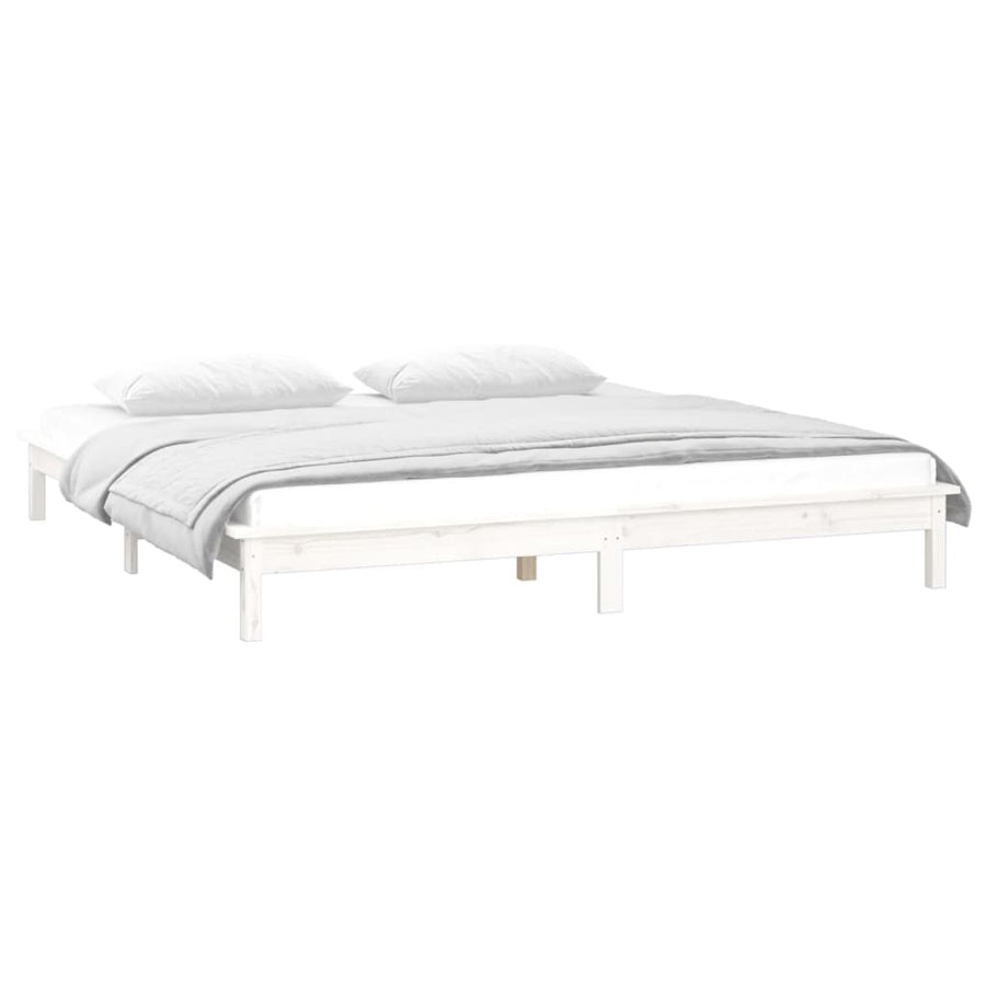 Bedframe Led Massief Hout Wit 135X190 Cm 4Ft6 Double