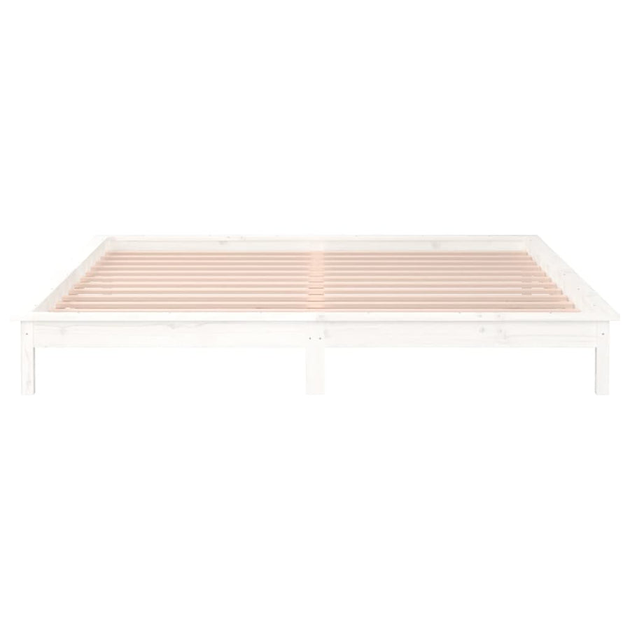 Bedframe Led Massief Hout Wit 135X190 Cm 4Ft6 Double