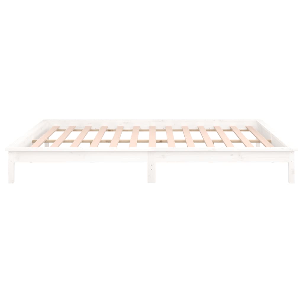 Bedframe Led Massief Hout Wit 135X190 Cm 4Ft6 Double