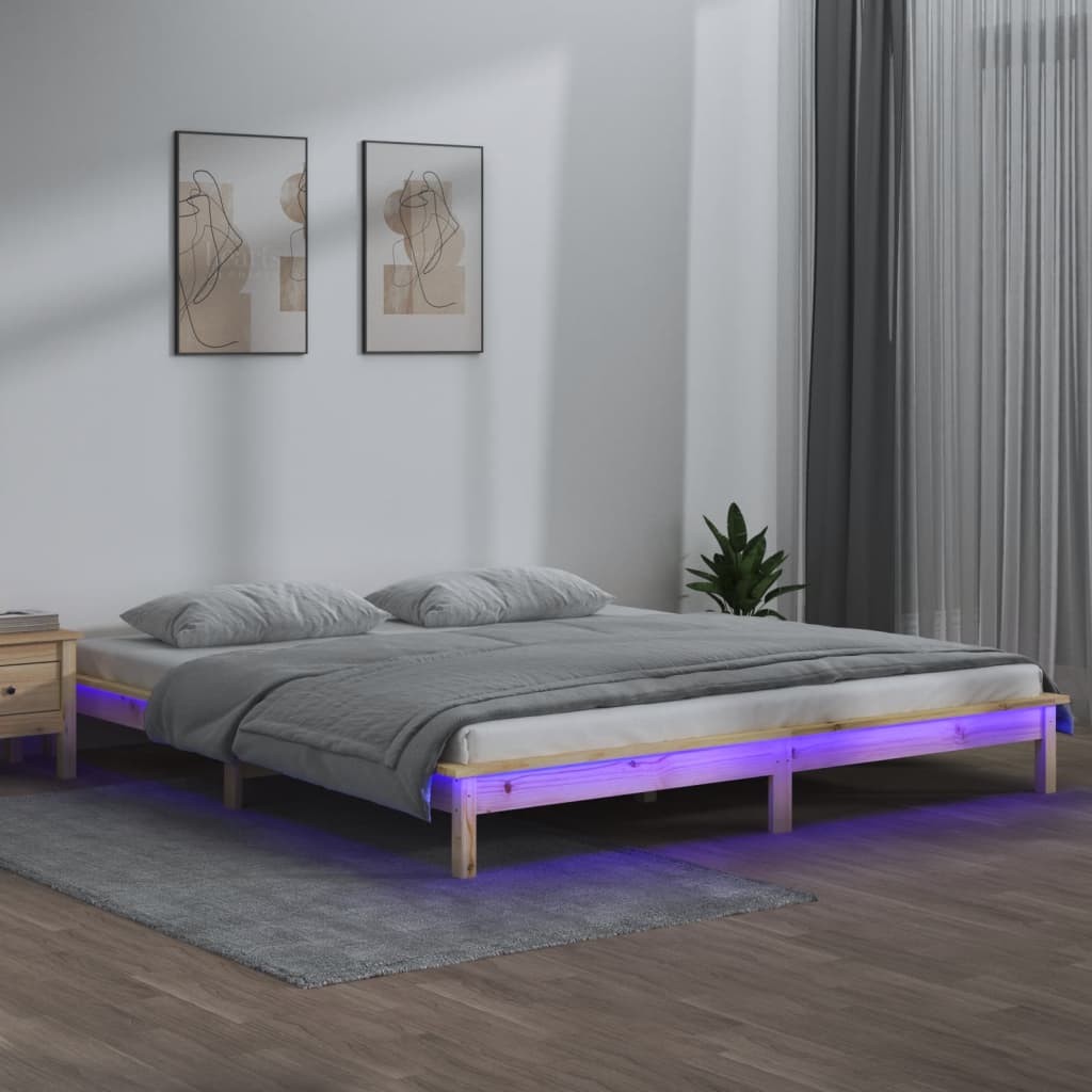 Bedframe Led Massief Hout 140X190 Cm