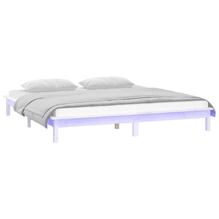 Bedframe Led Massief Hout Wit 140X190 Cm