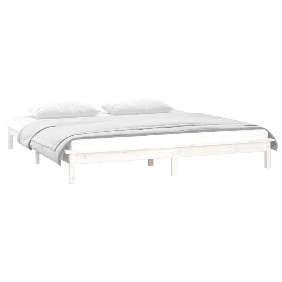 Bedframe Led Massief Hout Wit 140X190 Cm
