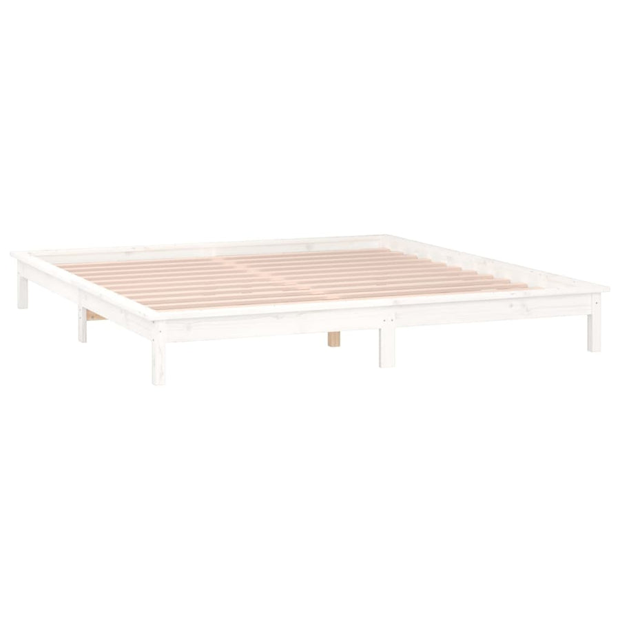 Bedframe Led Massief Hout Wit 140X190 Cm