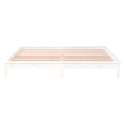 Bedframe Led Massief Hout Wit 140X190 Cm