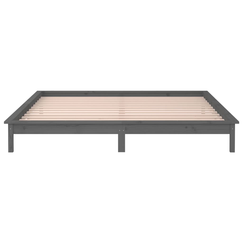 Bedframe Led Massief Hout Grijs 140X190 Cm