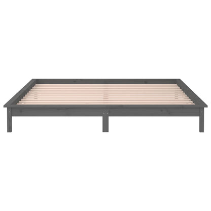 Bedframe Led Massief Hout Grijs 140X190 Cm