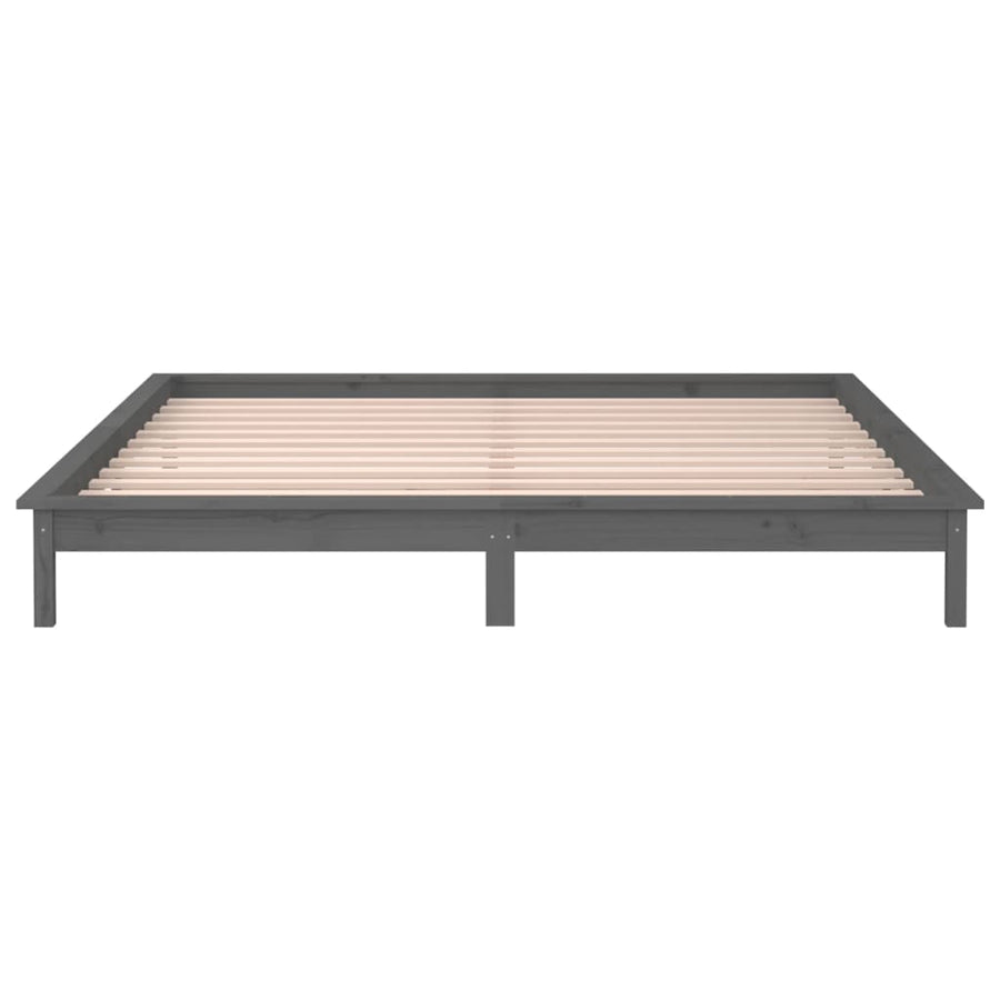 Bedframe Led Massief Hout Grijs 140X190 Cm