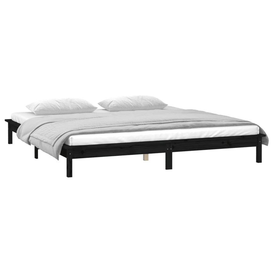 Bedframe Led Massief Hout Zwart 140X190 Cm