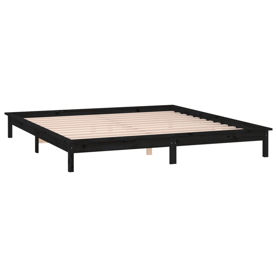 Bedframe Led Massief Hout Zwart 140X190 Cm