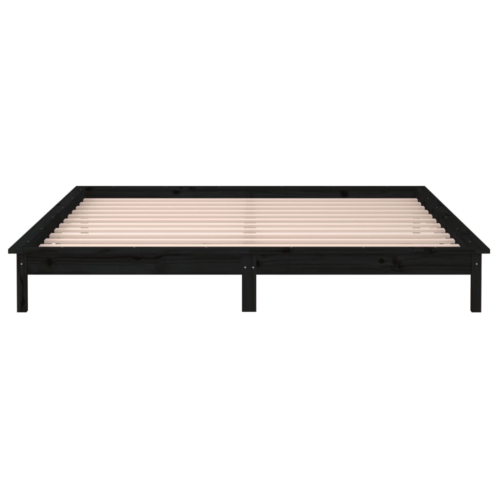 Bedframe Led Massief Hout Zwart 140X190 Cm