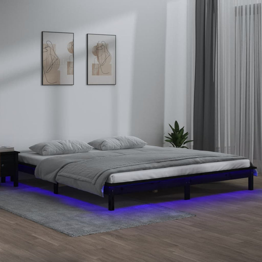 Bedframe Led Massief Hout Zwart 140X190 Cm