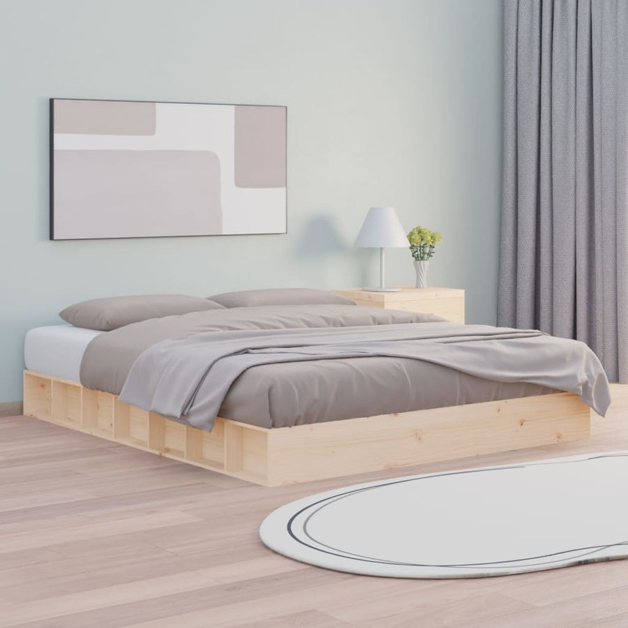 Bedframe Massief Hout 200 x 200 cm Naturel